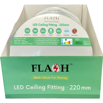 12w LED 220mm Ceiling Fitting, Daylight Flash, FLASH - Cashbuild