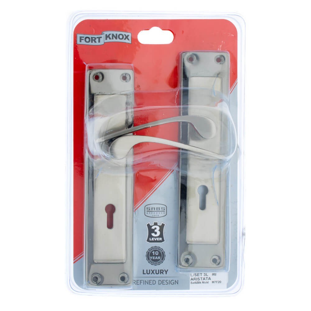 Lock Set - Aristata 3-lever - Satin Nickle / Black Nickle 8" Lock Set - Aristata 3-lever - Satin Nickle / Black Nickle 8"