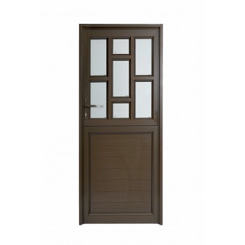 Aluminium Door 900x2100 Bronze Top Half Brick Cottage Panes with Bottom Half Horizontal Panels LH, KENZO - Cashbuild
