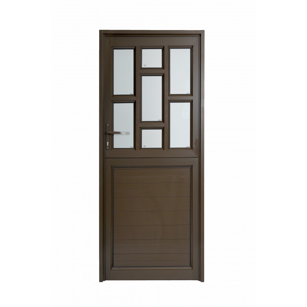 Aluminium Door 900x2100 Bronze Top Half Brick Cottage Panes with Bottom Half Horizontal Panels LH, KENZO - Cashbuild Aluminium Door 900x2100 Bronze Top Half Brick Cottage Panes with Bottom Half Horizontal Panels LH, KENZO - Cashbuild