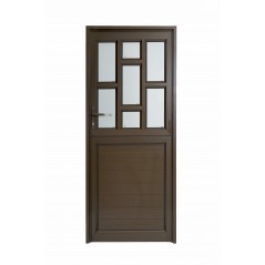 Aluminium Door 900x2100 Bronze Top Half Brick Cottage Panes with Bottom Half Horizontal Panels LH, KENZO - Cashbuild
