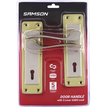 Samson Lock Set Key 3Lever SABS Cortana 6" Satin Nickle & Brass Plated - Cashbuild