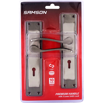 Samson Lock Set Key 3Lever SABS Cortana 8" Satin Nickle & Black Nickle - Cashbuild