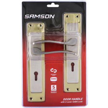 Samson Lock Set Key 3Lever SABS Cortana 8" Satin Nickle & Brass Plated - Cashbuild