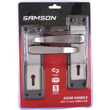 Samson Lock Set Key 3Lever SABS Luca 6" Satin Nickle & Black Nickle - Cashbuild
