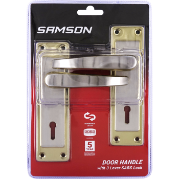 Samson Lock Set Key 3Lever SABS Luca 6" Satin Nickle & Brass Plated - Cashbuild
