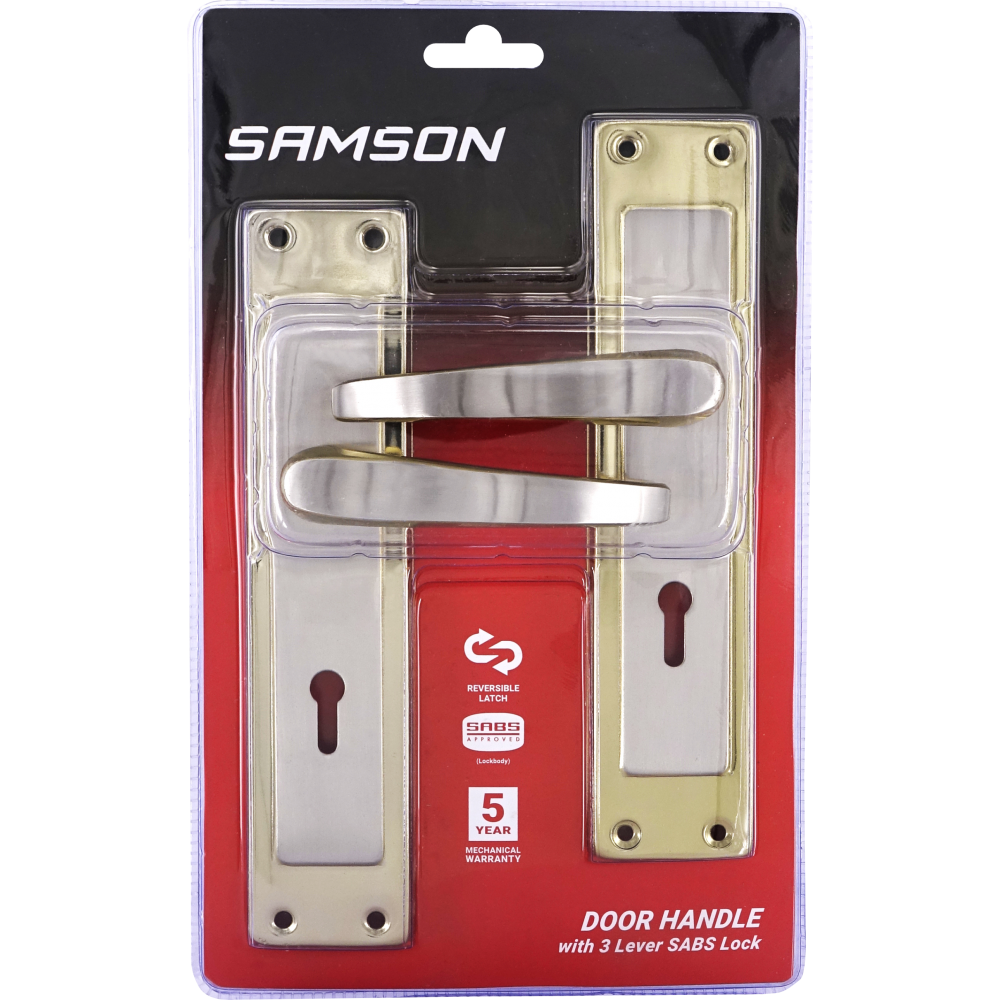 Samson Lock Set Key 3l Sabs Luca 8" Satin Nickle & Brass Plated, SAMSON - Cashbuild Samson Lock Set Key 3l Sabs Luca 8" Satin Nickle & Brass Plated, SAMSON - Cashbuild