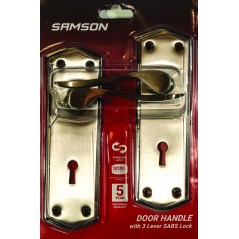Samson Lock Set Key 3l Sabs Rimini 6" Satin Nickle & Black Nickle, SAMSON - Cashbuild