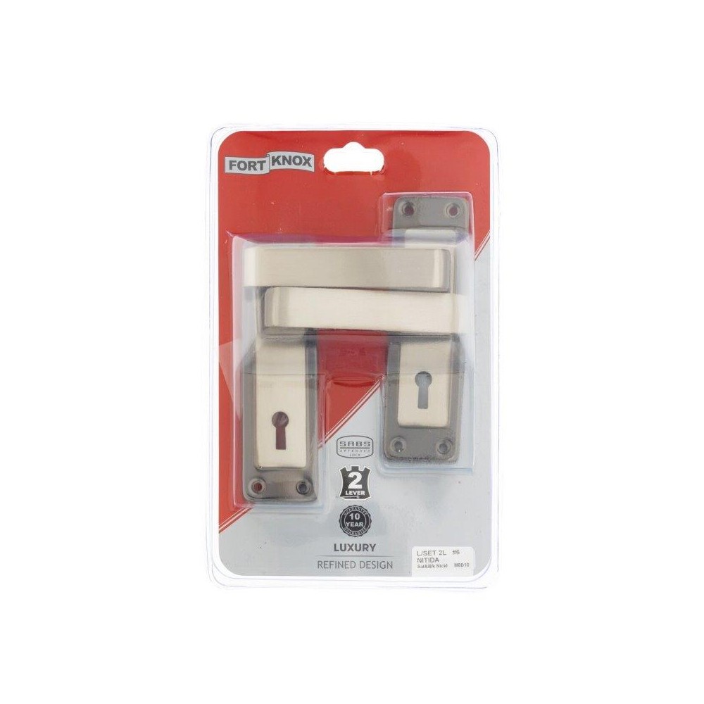 Fort Knox Luxe 2 Lever Nitida 6 Inch Satin Nickel, Black Nickel, - Cashbuild Fort Knox Luxe 2 Lever Nitida 6 Inch Satin Nickel, Black Nickel, - Cashbuild