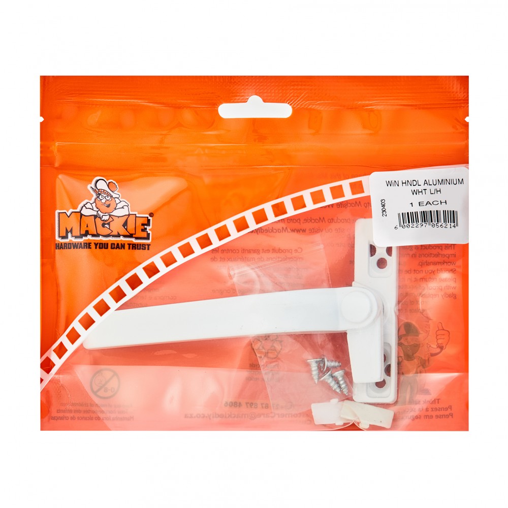 Mackie Aluminium Window Handle White Left,  - Cashbuild Mackie Aluminium Window Handle White Left,  - Cashbuild