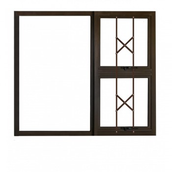 Window Frame Aluminium Ptt1512 Bronze With Buglar Bars With Clear Float Glass And Handle Left Hand,  - Cashbuild