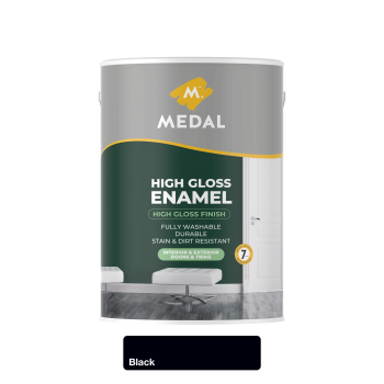 Medal High gloss Enamel 5L Black, MEDAL - Cashbuild