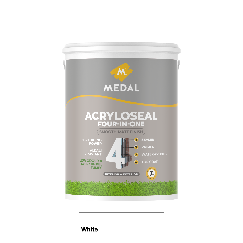 Medal Acryloseal Four-In-One PVA Sealer, Primer, Waterproofer, Top Coat 5L White, MEDAL - Cashbuild Medal Acryloseal Four-In-One PVA Sealer, Primer, Waterproofer, Top Coat 5L White, MEDAL - Cashbuild