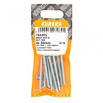 EUREKA MACHINE SCREW AND NUT COUNTERSUNK 4X50mm Quantity:15 - Cashbuild