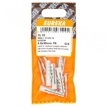 Eureka Wall Plug & Screw 4.0X30mm P6 Quanitity:6, EUREKA - Cashbuild