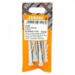 EUREKA COACH SCREW AND PLUG 8x75mm P10 Quantity:2ea - Cashbuild