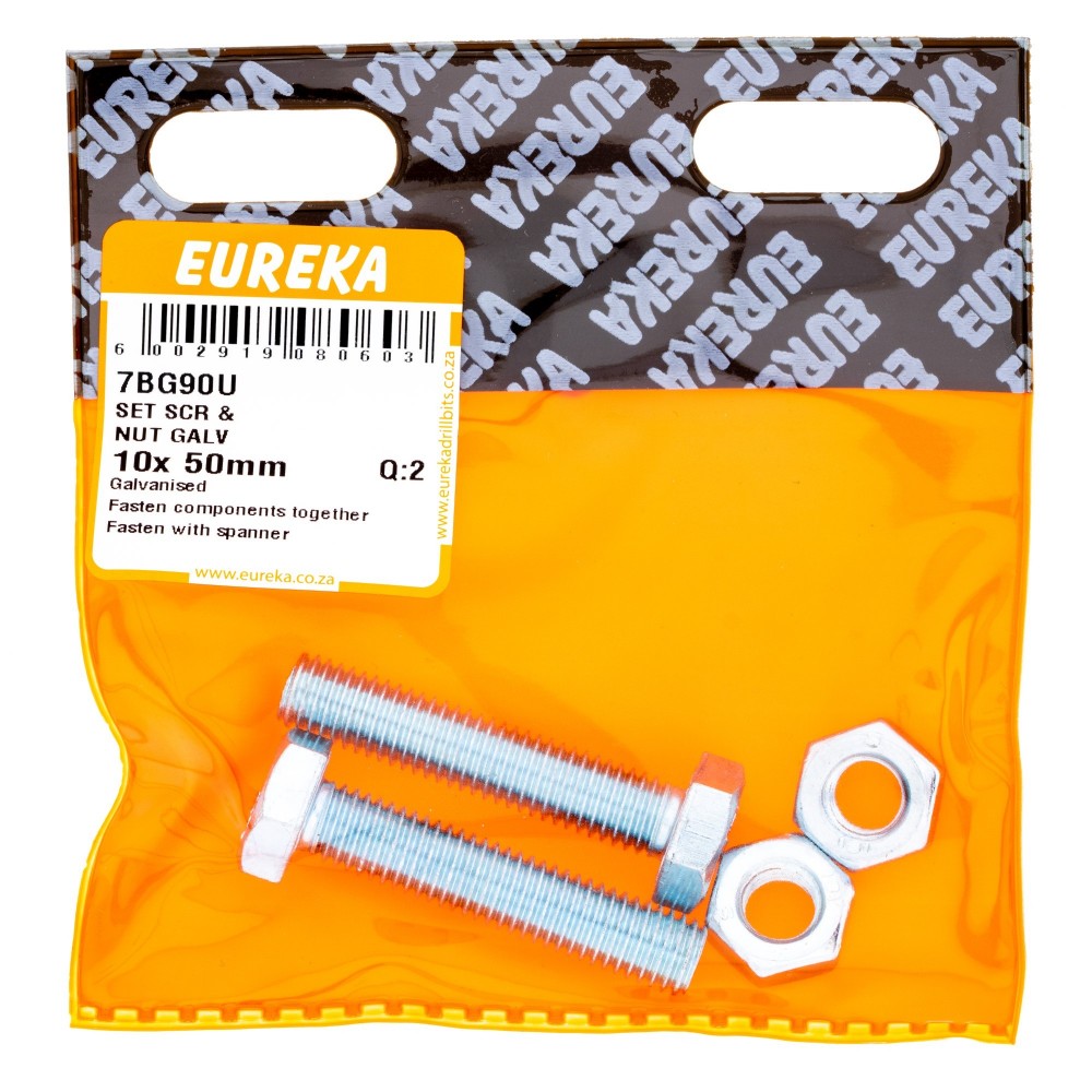 Eureka Set Screw & Nut 10X 50mm Quanitity:2, EUREKA - Cashbuild Eureka Set Screw & Nut 10X 50mm Quanitity:2, EUREKA - Cashbuild