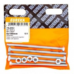 Eureka Set Screw& Nut Galvanised 6X100mm Quantity:5, EUREKA - Cashbuild