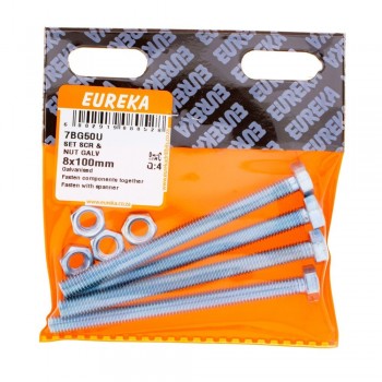 Eureka Set Screw& Nut Galvanised 8X100mm Quantity:4, EUREKA - Cashbuild