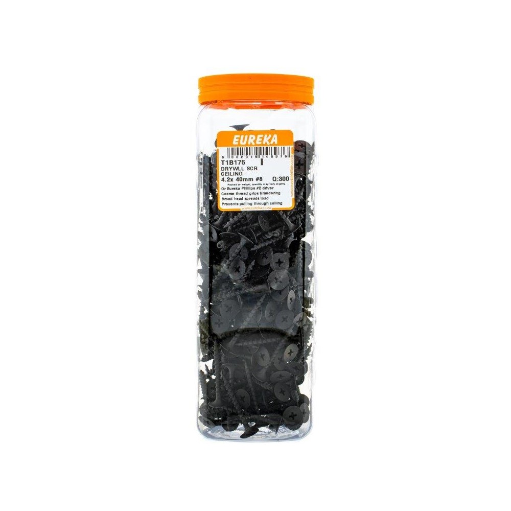 Eureka Drywall Screw Ceiling 4.2X40mm Number:8 Quantity:300, EUREKA - Cashbuild Eureka Drywall Screw Ceiling 4.2X40mm Number:8 Quantity:300, EUREKA - Cashbuild