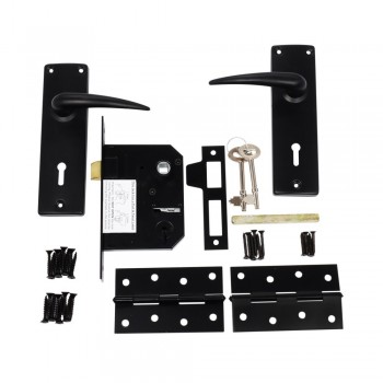 2 Lever Chrome Plated Lockset Matt Black With MB Steel Hinges - Cashbuild