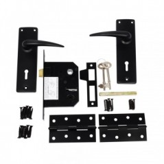 2 Lever Chrome Plated Lockset Matt Black With MB Steel Hinges - Cashbuild
