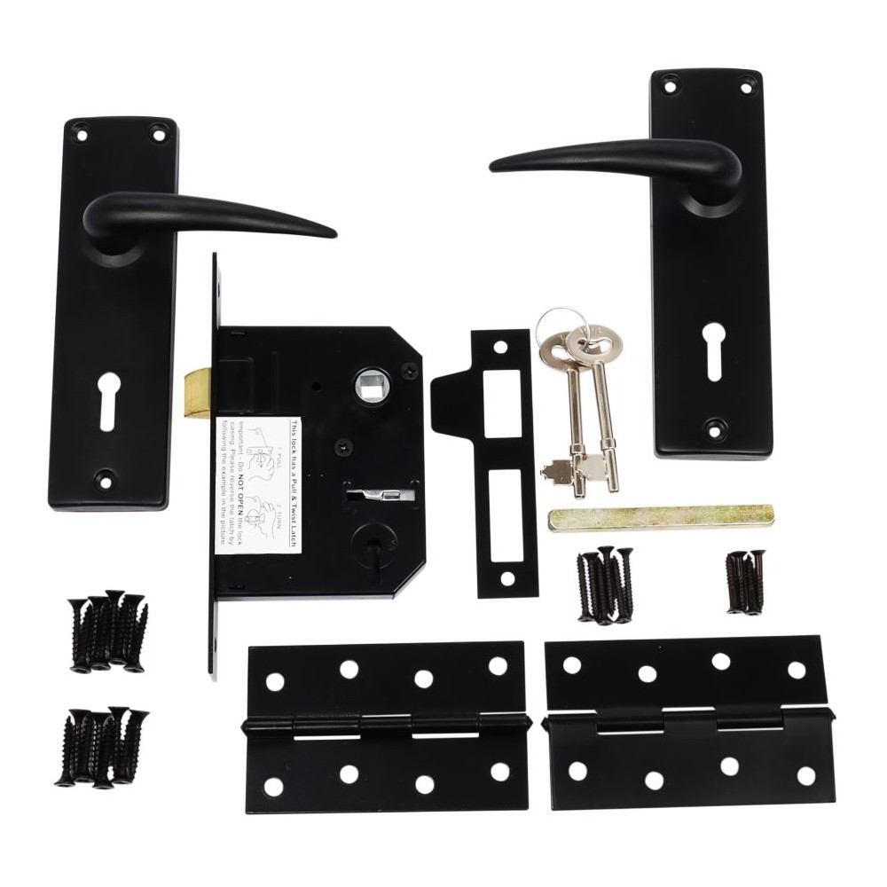 3L Chrome Plated Lockset Matt Black With Mb S/Steel Bb Hinges, TROJAN - Cashbuild 3L Chrome Plated Lockset Matt Black With Mb S/Steel Bb Hinges, TROJAN - Cashbuild