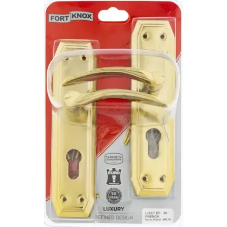Fort Knox Lockset Luxe Euro Profile French 8 Inch Brass Plated