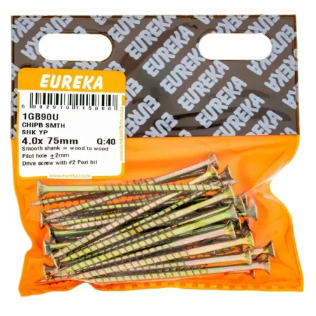 EUREKA CHIPBOARD SMOOTH SHANK YELLOW PASSIVATED STEEL 4.0x75mm Quantity:40 - Cashbuild