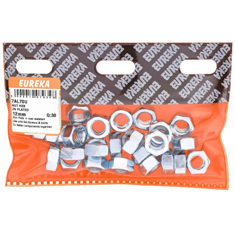 Eureka Nut Hex Zn Plated 12mm Quantity:30, EUREKA - Cashbuild Eureka Nut Hex Zn Plated 12mm Quantity:30, EUREKA - Cashbuild