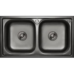 Nano Coated Double Drop In Sink Black 780mmx430mm Including 90mm Waste