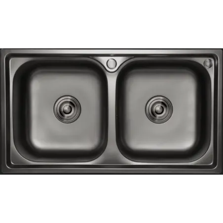 Nano Coated Double Drop In Sink Black 780mmx430mm Including 90mm Waste