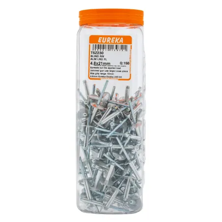 EUREKA BLIND RIVET ALUMINIUM LARGE FLANGE 4.8x21mm Quantity:150 - Cashbuild