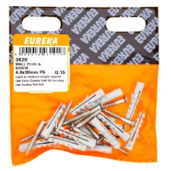Eureka Wall Plug & Screw 40x30mm Quantity:15