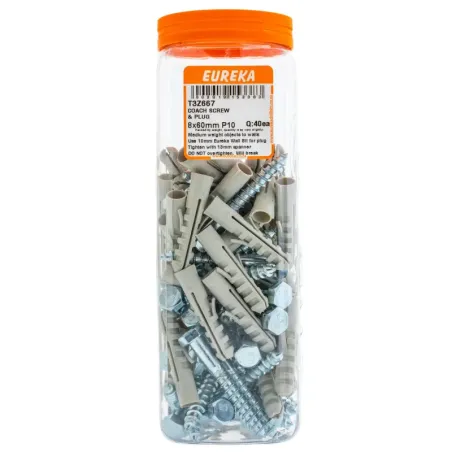EUREKA COACH SCREW AND PLUG 8x60mm P10 Quantity:40 - Cashbuild