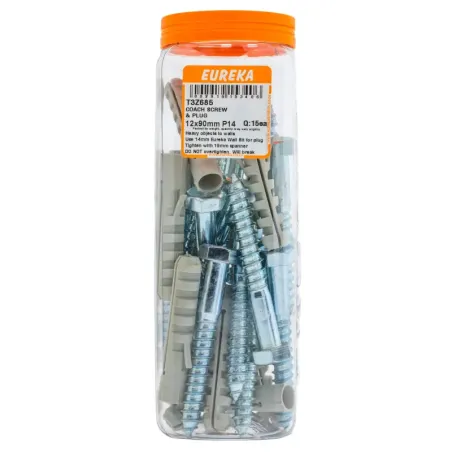 EUREKA COACH SCREW AND PLUG 12x90mm P14 Quantity:15 - Cashbuild