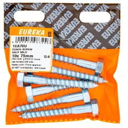 Eureka Coach Screw Galvanized Mild Steel 10x75mm Quantity:6 - Cashbuild