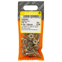 EUREKA CHIPBOARD SCREW FULL THREAD 5X16mm YELLOW PASSIVATED STEEL Quantity:40