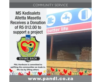 Ms Kedisalets Alletta Masetla receives donation to support a project