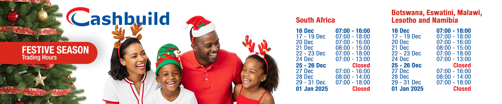 Holiday Trading hours 2025