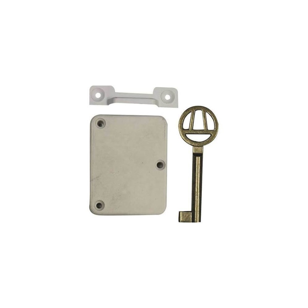 White Plastic Lock with Escutcheon & Keys, TROJAN Cashbuild