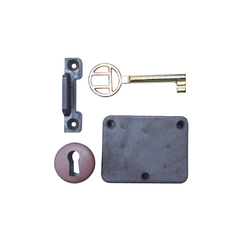 Brown Plastic Lock with Escutcheon & Keys, TROJAN Cashbuild