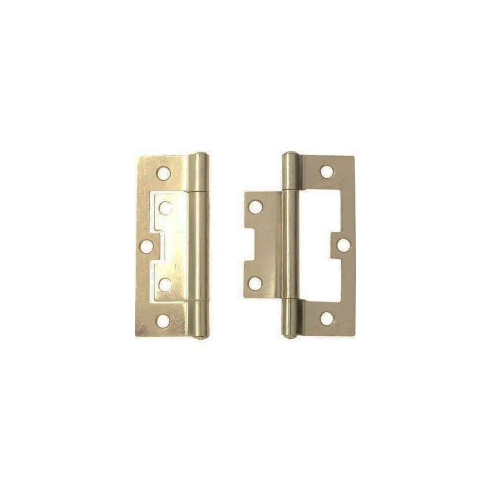 100mm Steel Flush Hinge Brass Plated With Screws