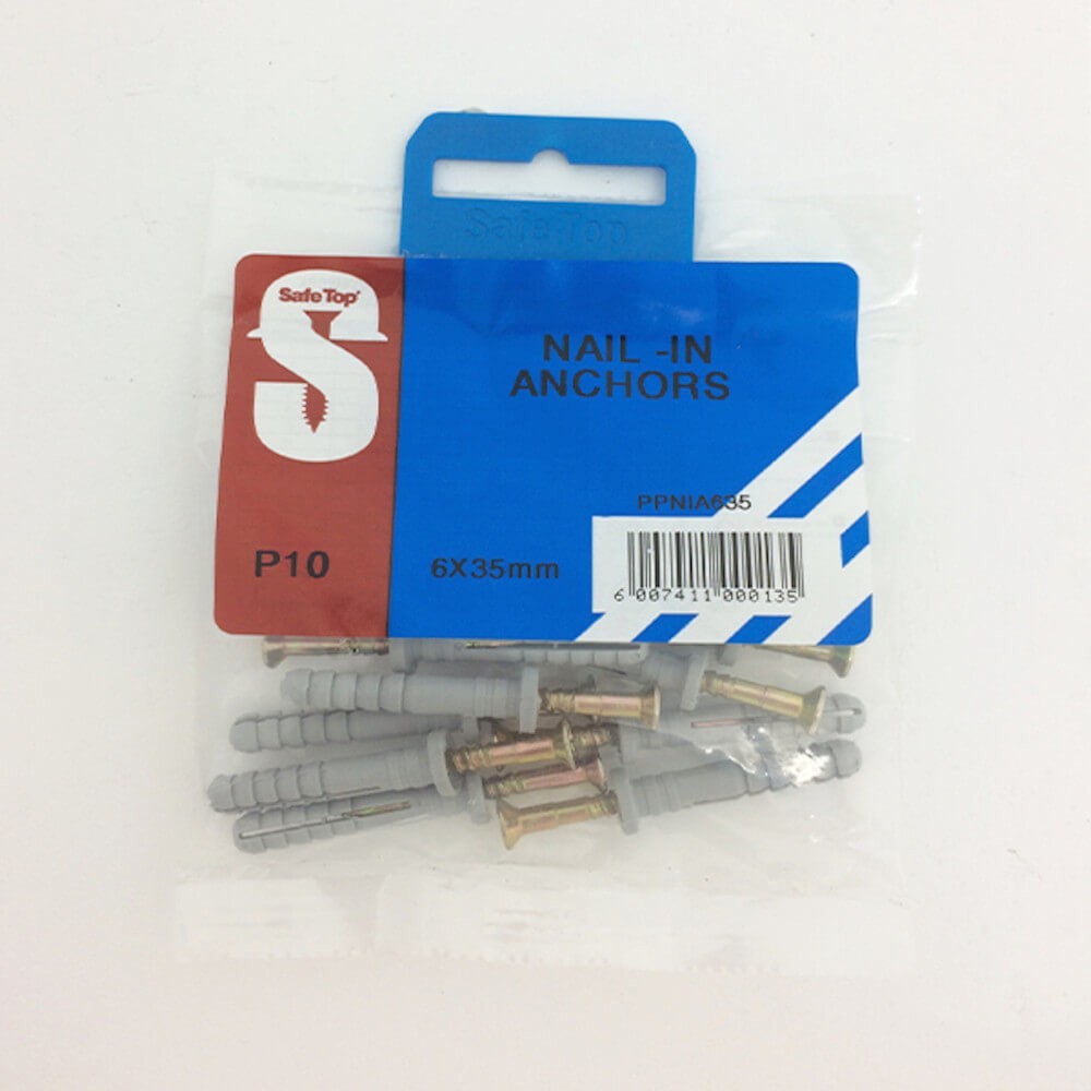 Pre Pack Nail In Anchors 6mm X 35mm Quantity:10