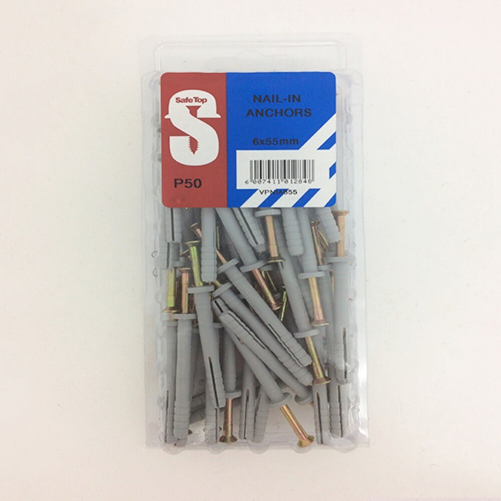Value Pack Nail In Anchors 6mm X 55mm Quantity:50