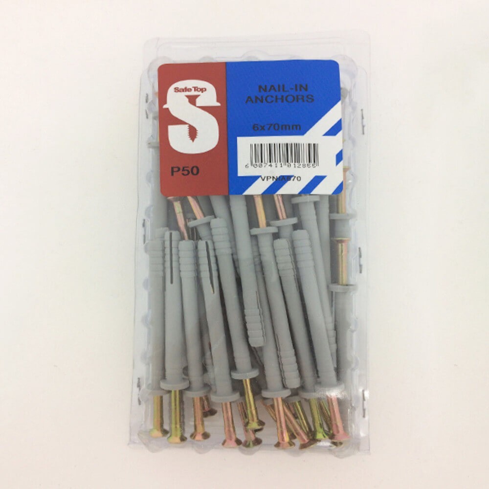 Value Pack Nail In Anchors 6mm X 70mm Quantity:50