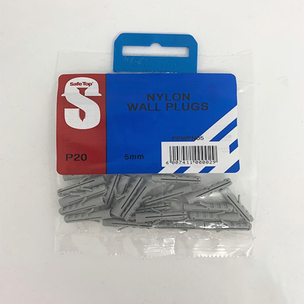 Pre Pack Wall Plugs Nylon 5mm Quantity20, SAFETOP Cashbuild