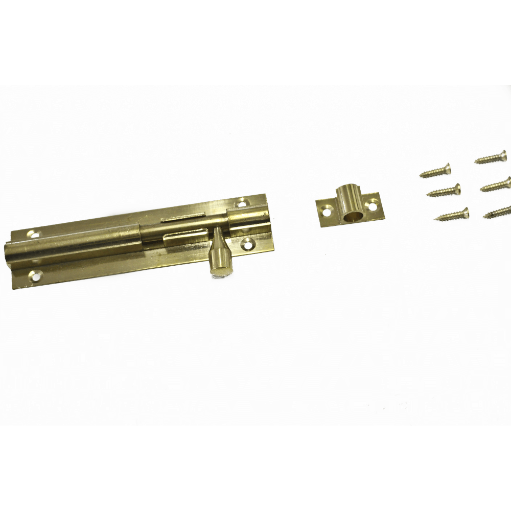100mm Brass Straight Barrel Bolt with Screws, TROJAN Cashbuild