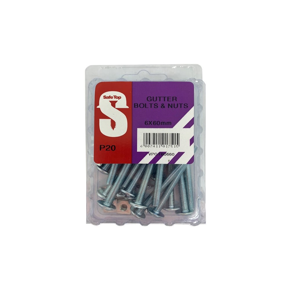 Value Pack Gutter Bolts & Nuts M6 X 60mm Quantity:20
