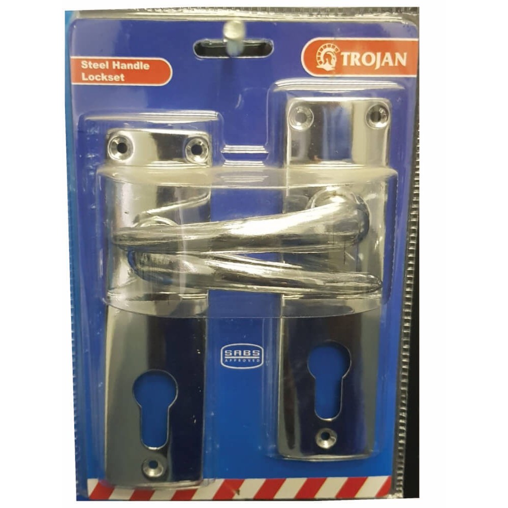 Lockset Brass Plated Handle & Brass Profile Cylinder, TROJAN Cashbuild